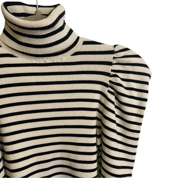 A.L.C. Baker Puffed Shoulders Black and White Striped Turtleneck Sweater - Picture 12 of 16